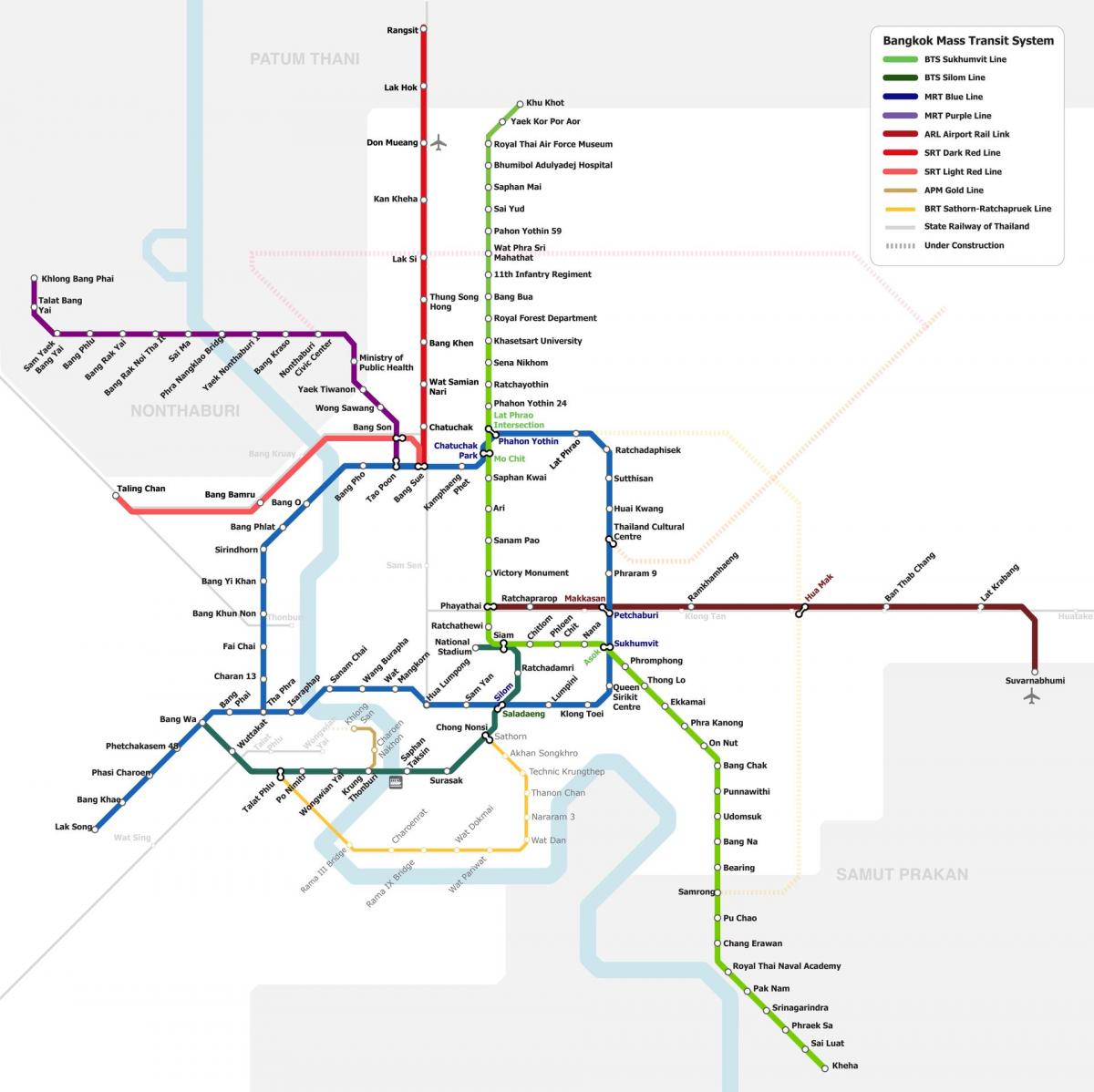 Karte der U-Bahn-Stationen in Bangkok (Krung Thep)